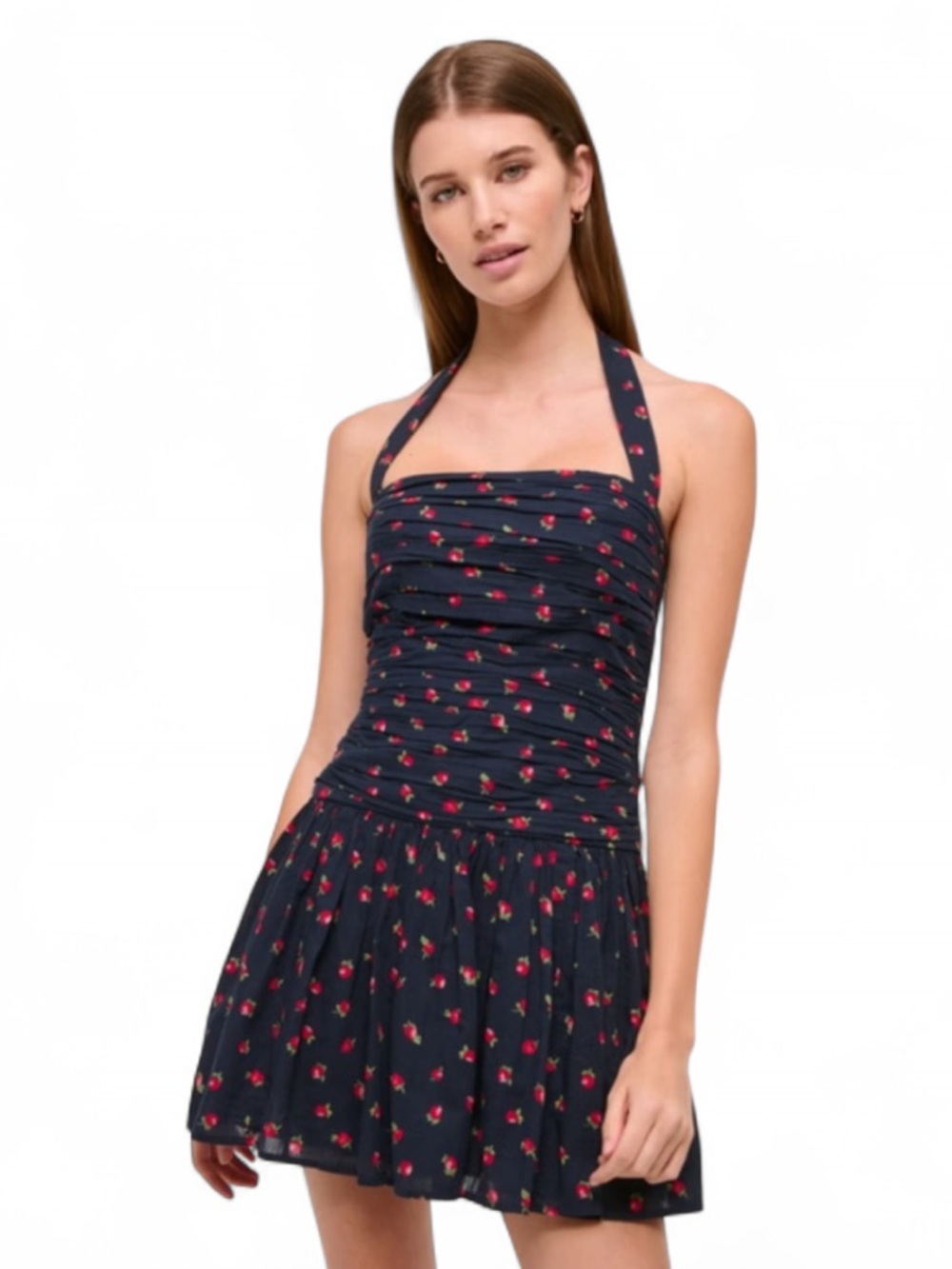 🫎A&F Emerson Drop-Waist Strawberry Mini Halter Dress XS NWT🍓
